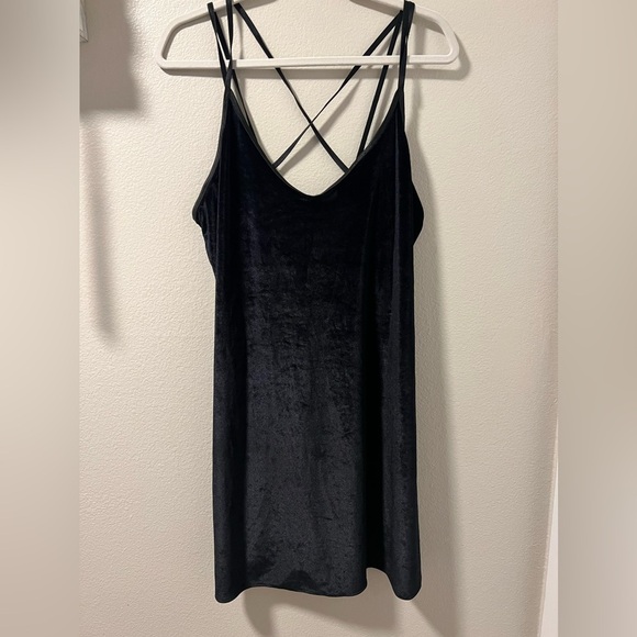 Dentelle velvet cross back strappy chemise dress vintage scoop neck open back LG - Picture 11 of 15